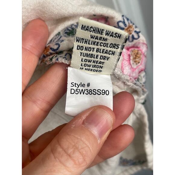 Women's Floral Embroidered Camp Button Down Shirt Sz S Cotton Boho Resort - Picture 9 of 9